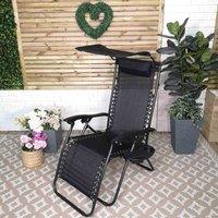 Samuel Alexander Multi Position Garden Gravity Relaxer Chair Sun Lounger with Sun Canopy in Black, Black
