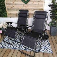 Samuel Alexander Set of 2 Black Multi Position Textoline Zero Gravity Garden Relaxer Chair Lounger, Black