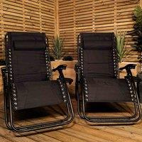 Samuel Alexander Set of 2 Luxury Padded Multi Position Zero Gravity Garden Relaxer Chair Lounger in All Black, Black