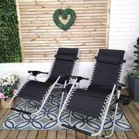 Samuel Alexander Set of 2 Multi Position Garden Zero Gravity Relaxer Chair Sun Lounger in Black & Silver