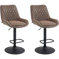HOMCOM Adjustable Bar Stools Set Of 2, Retro Swivel Kitchen Stool With Back, Footrest, Brown