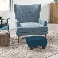 HOMCOM Footstool Ottoman Footrest Linen Fabric Upholstery With Plastic Legs Blue, Blue