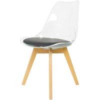 Fusion Living Soho Clear and Black Plastic Dining Chair With Squared Light Wood Legs, Black