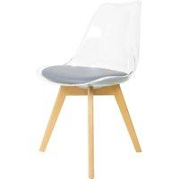 Fusion Living Soho Clear and Dark Grey Plastic Dining Chair With Squared Light Wood Legs