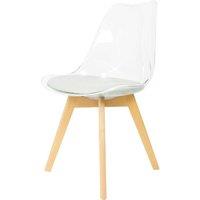 Fusion Living Soho Clear and Light Grey Plastic Dining Chair With Squared Light Wood Legs, Grey