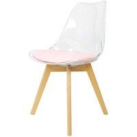 Fusion Living Soho Clear and Blush Pink Plastic Dining Chair With Squared Light Wood Legs, Pink