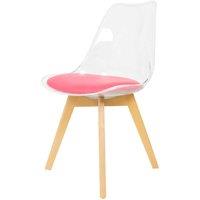 Fusion Living Soho Clear and Bright Pink Plastic Dining Chair With Squared Light Wood Legs, Pink