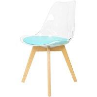 Fusion Living Soho Clear and Aqua Plastic Dining Chair With Squared Light Wood Legs, Blue