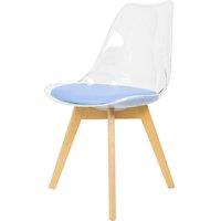 Fusion Living Soho Clear and Blue Plastic Dining Chair With Squared Light Wood Legs, Blue