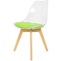 Fusion Living Soho Clear and Green Plastic Dining Chair With Squared Light Wood Legs, Green