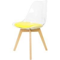 Fusion Living Soho Clear and Yellow Plastic Dining Chair With Squared Light Wood Legs, Yellow