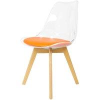 Fusion Living Soho Clear and Orange Plastic Dining Chair With Squared Light Wood Legs