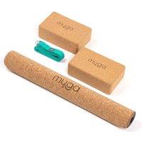 Myga Cork Yoga Mat Pair Of Cork Blocks & Strap - Turquoise, Green