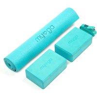 Myga Yoga Entry Mat Strap & Pair Of Blocks - Turquoise, Green
