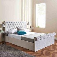 Home Treats Double Ottoman Bed With Mattress Brushed Velvet Grey Bed With Storage