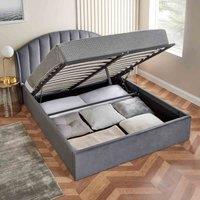 Home Treats Ottoman Bed Frame Velvet Winged Headboard Single Storage Bed With Mattress