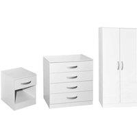 Vida Designs Hulio 3 Piece Bedroom Set 1 Drawer Bedside Cabinet 4 Drawer Chest 2 Door Wardrobe White 4 , White