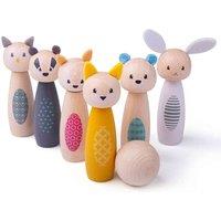 Bigjigs Toys Wooden Animal Skittles Bowling Game, Multi