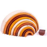 Bigjigs Toys Large Wooden Rainbow Stacking Sorting Toy, Brown