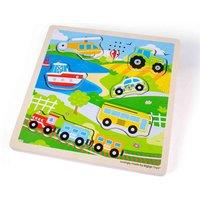 Bigjigs Toys Wooden Transport Themed Sound Puzzle, Multi