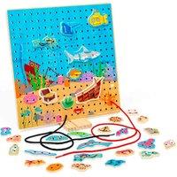 Bigjigs Toys Wooden Marine Lace Cards, Blue