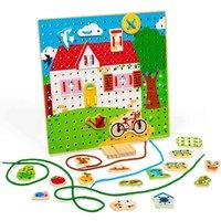 Bigjigs Toys Wooden House Lace-a-shape Game, Green