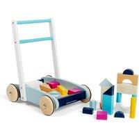 Bigjigs Toys Wooden Baby Walker With 25 Building Blocks, Blue