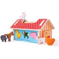 Bigjigs Toys Wooden Farmhouse Shape Sorter Toy, Multi