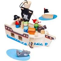 Bigjigs Toys Wooden Mini Pirate Ship Playset, Multi