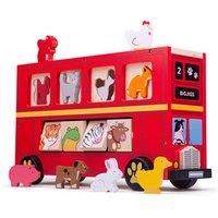 Bigjigs Toys Wooden Shape Sorter Bus Toy, Red