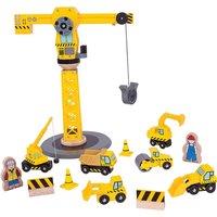 Bigjigs Toys Bigjigs Rail Wooden Yellow Crane Construction Set, Yellow