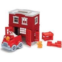 Bigjigs Toys Green Toys Fire Station Playset Includes Fire Station, Red