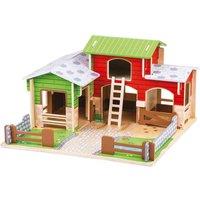Bigjigs Toys Wooden Cobblestone Farm Playset, Multi