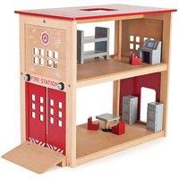 Tidlo Wooden Fire Station Playset, Red
