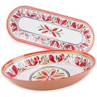 Purely Home Mediterranean Melamine Oval Serving Bowl & Oval Tray Set, Red