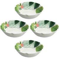 Purely Home Amazon Floral Melamine Low Bowls - Set Of 4, Green