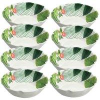 Purely Home Amazon Floral Melamine Low Bowls - Set Of 8, Green