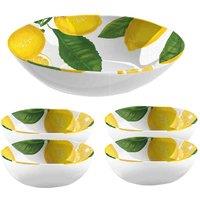 Purely Home Lemon Fresh Large Pasta Serve Bowl & 4 X Low Bowls, Yellow