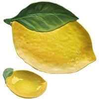 Purely Home Lemon Fresh Melamine Figural Platter & Small Bowl Set, Yellow