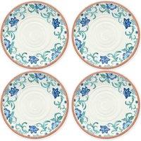 Purely Home Turquoise Floral Melamine Dinner Plates - Set Of 4, Blue