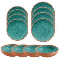 Purely Home Rustic Swirl Turquoise Melamine 12 Piece Outdoor Dinnerware Set, Blue