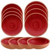 Purely Home Rustic Swirl Red Melamine 12 Piece Outdoor Dinnerware Set, Red