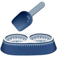 Purely Home Moroccan Indigo Double Bowl & Two Cup Scoop, Blue