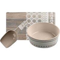 Purely Home Moroccan Wood Melamine Single Walled Bowl Placemat With Scoop Set, Brown