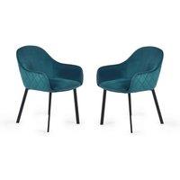 Julian Bowen Set Of 2 Lima Dining Chairs - Teal Velvet, Blue