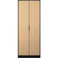 Welcome Furniture Ready Assembled Fiji Tall Plain Wardrobe In Slatted Oak & Black Matt, Black