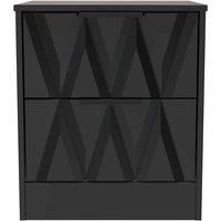 Welcome Furniture Ready Assembled Las Vegas 2 Drawer Bedside Cabinet In Deep Black & Black Matt, Black