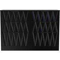 Welcome Furniture Ready Assembled Las Vegas 6 Drawer Midi Chest In Deep Black & Black Matt, Black