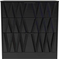 Welcome Furniture Ready Assembled Las Vegas 3 Drawer Deep Chest In Deep Black & Black Matt, Black