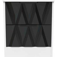 Welcome Furniture Ready Assembled Las Vegas 2 Drawer Bedside Cabinet In Deep Black & White, Black